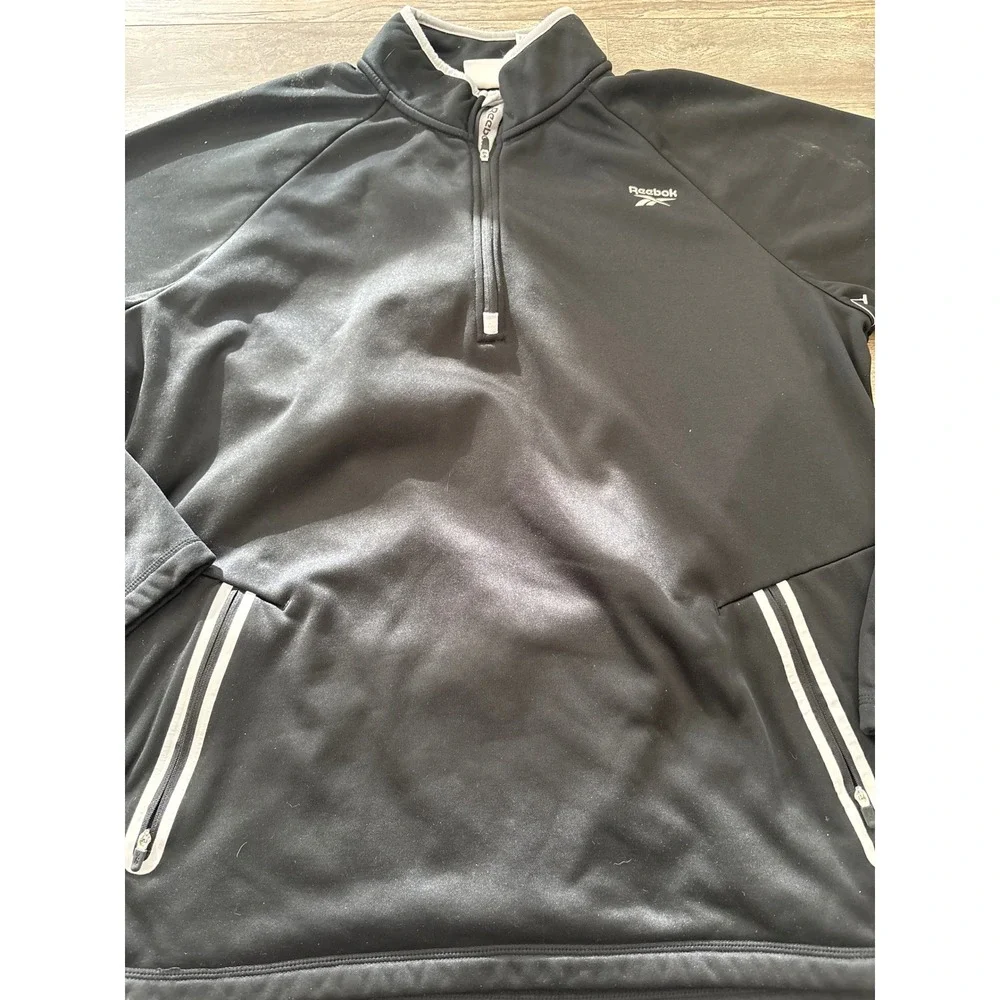 Vintage Reebok Mens XL Quarter Zip Pullover Black Fleece Jacket Athletic‎